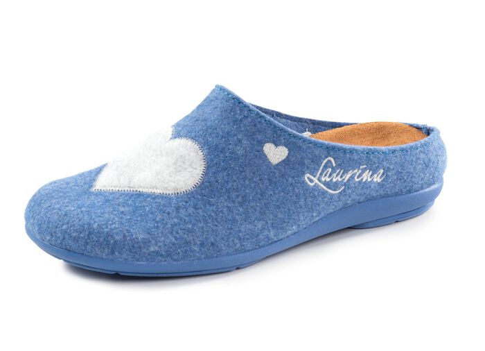 Laurina, klassiska damtofflor, med uttagbar fotb&auml;dd KORNBLAU