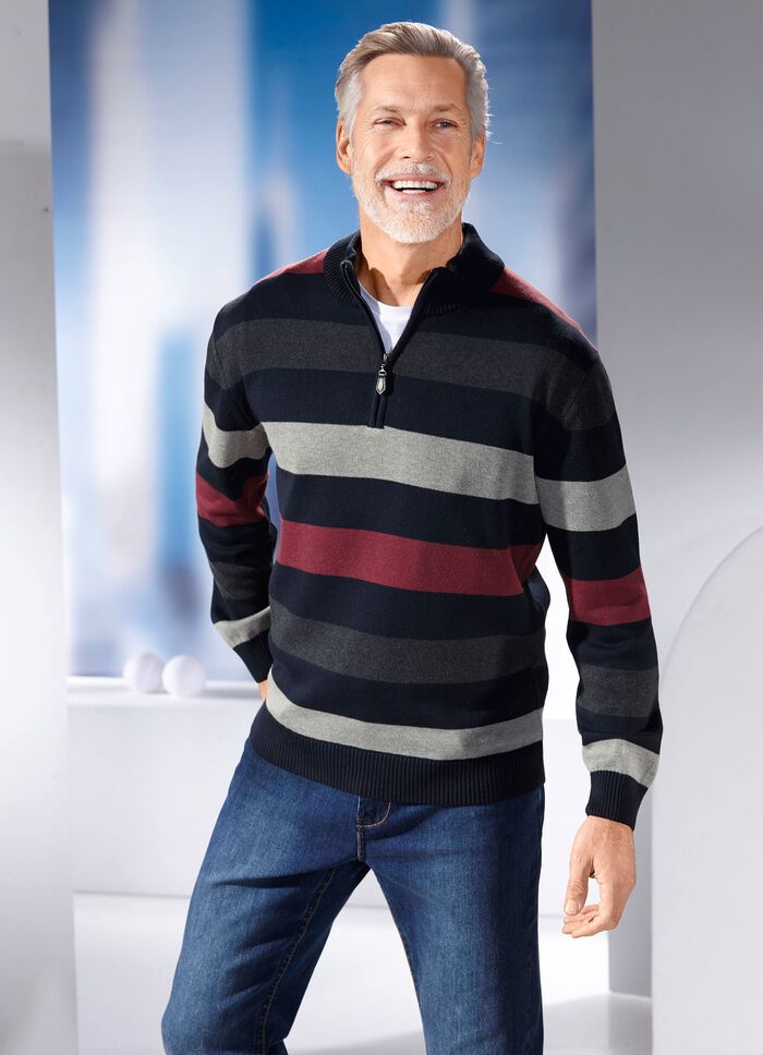 Randig troyer med st&aring;krage i 2 f&auml;rger 