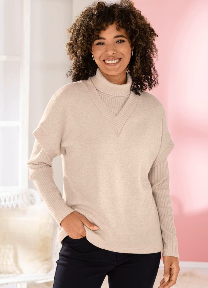 tr&ouml;ja med ribbdetaljer BEIGE