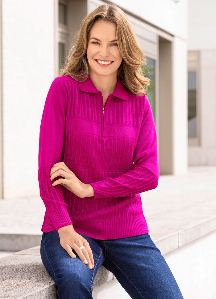 Tr&ouml;ja med avl&aring;nga texturerade r&auml;nder FUCHSIA