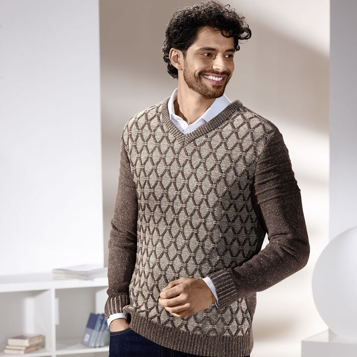 Marinerad tröja med v-ringning BEIGE-BRUN MÄLTARE