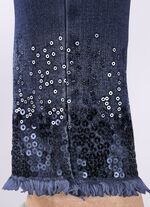 Premiumjeans med fransad nederkant DUNKELBLAU