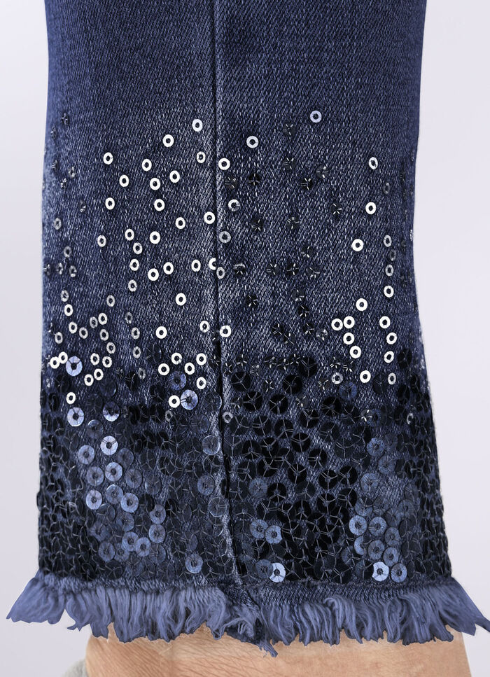 Premiumjeans med fransad nederkant DUNKELBLAU