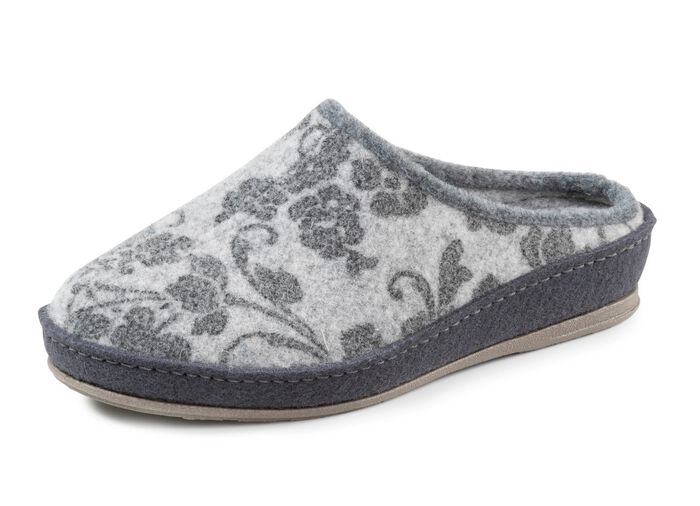 Tofflor i ullfilt med blomm&ouml;nster GR&Aring;