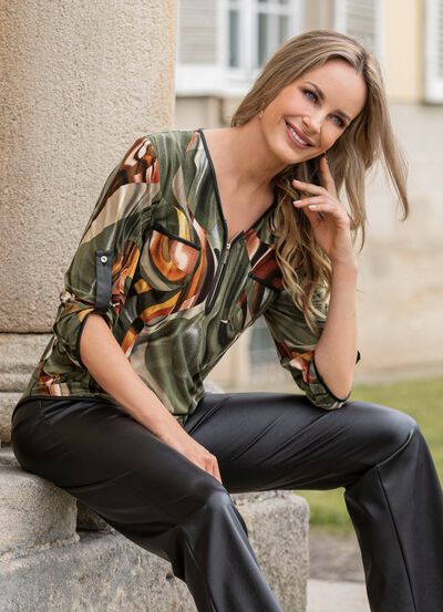 Skjorttunika med l&auml;derimitation 