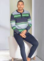 Pyjamas med knappsl&aring;, patchad br&ouml;stficka och &auml;rmslut 