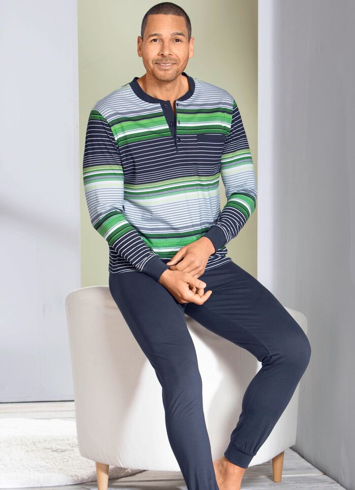 Pyjamas med knappsl&aring;, patchad br&ouml;stficka och &auml;rmslut 