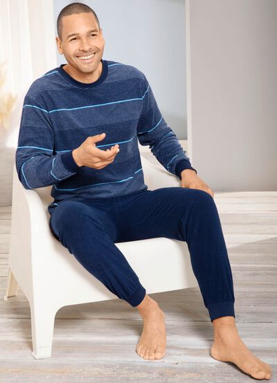 Pyjamas i stretchig frott&eacute; med muddar i &auml;rmsluten 