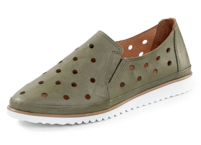ELENA EDEN tofflor i mjukt nappaläder med perforeringar KHAKI