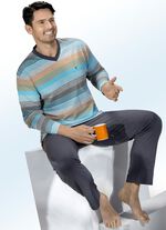 Hajo Klima komfortpyjamas med garnf&auml;rgad randig design, V-ringning, br&ouml;stficka 