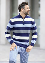 Randig troyer med kort dragkedja MARINBL&Aring; ECRU