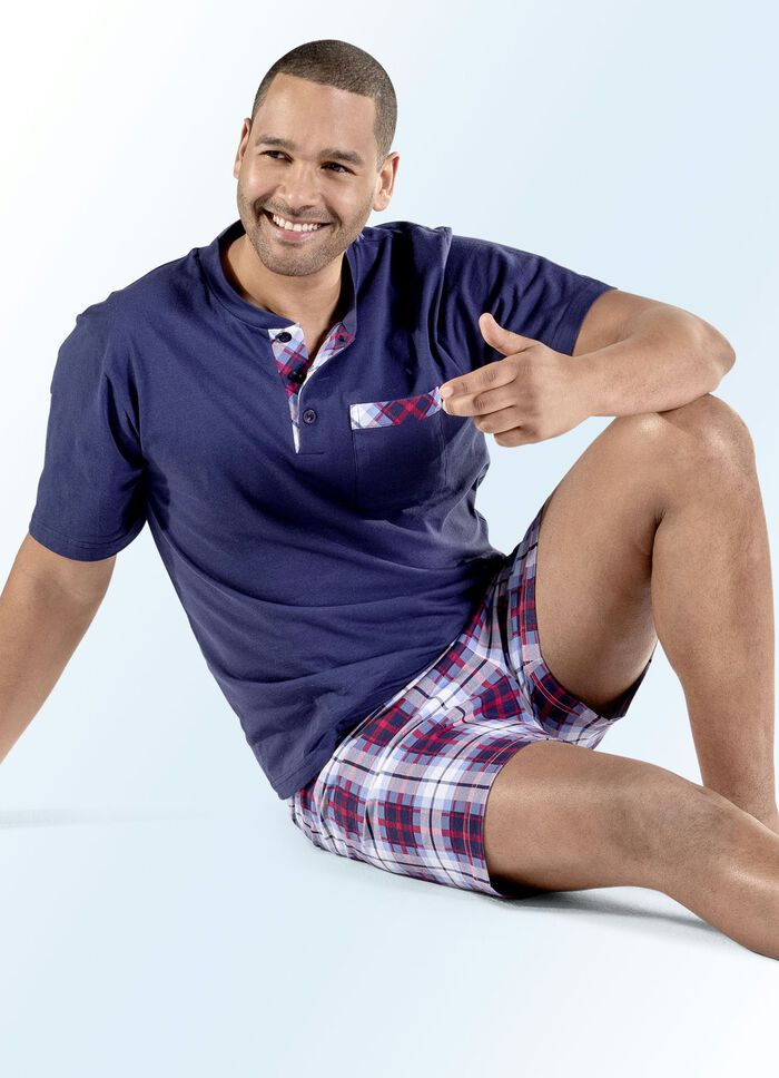 Tvåpack shorts med knappslå, bröstficka och vacker rutig design, 