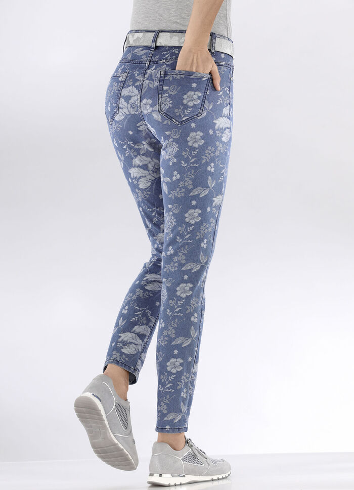 Jeans med blommig design SVART