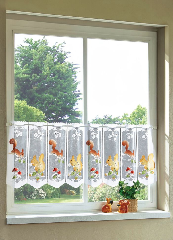 H&ouml;stlig kort gardin med ekorrar 