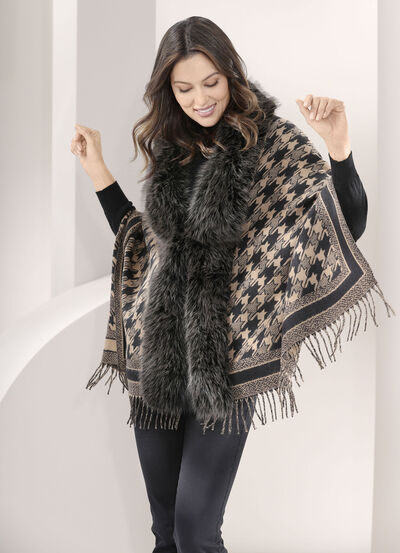 Poncho med trendig hundtandsmönster, , large