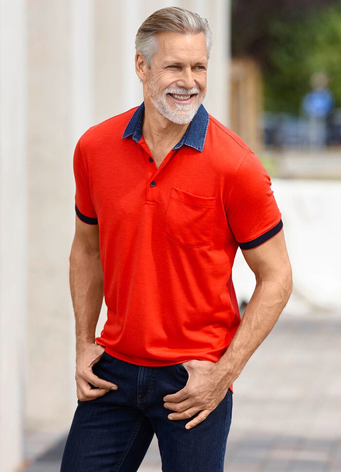 Polotr&ouml;ja med denim-look krage 