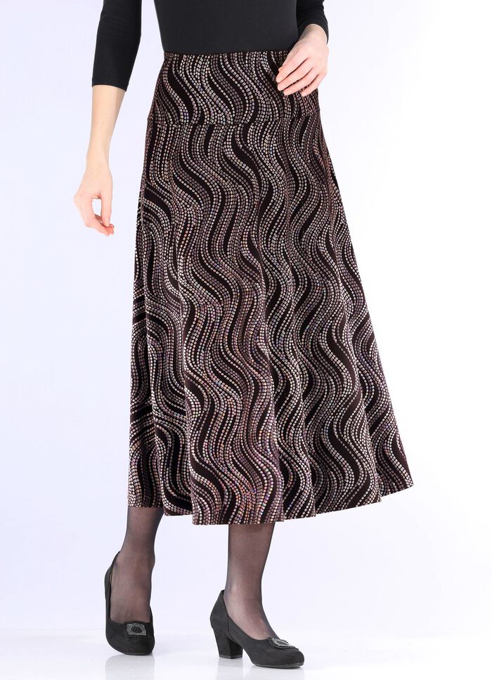 Kjol med ett elegant, skimrande glansigt tryck 