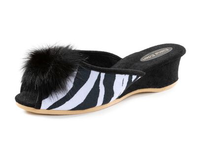 ELENA EDEN mulor med svart fuskp&auml;ls pompom 