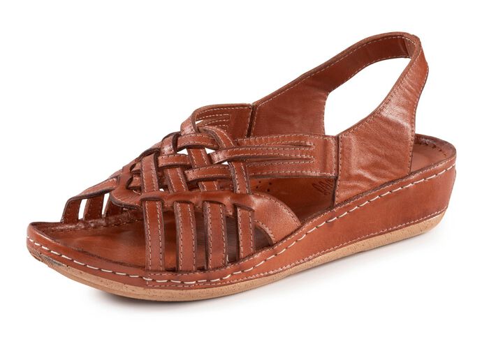 Gemini sandal med fl&auml;tade remmar COGNAC