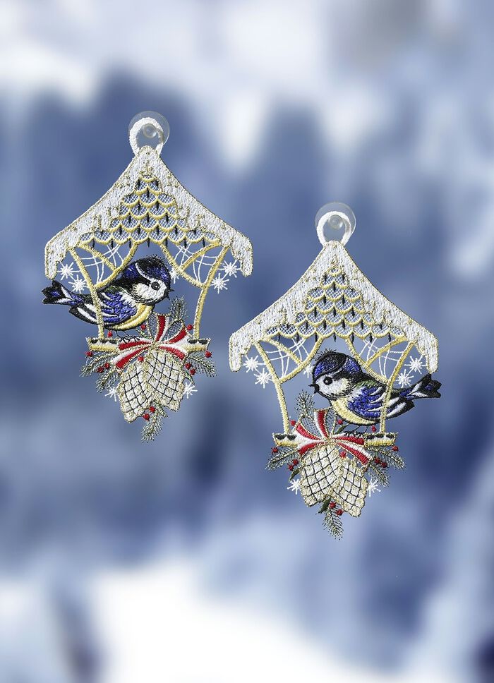 F&ouml;nsterbilder set om 2 gjorda av &auml;kta Plauenspets 