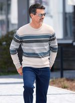 Tr&ouml;ja med rund hals NATURGR&Aring;-JEANSBL&Aring; RANDIG