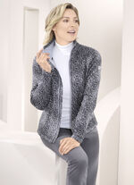 Fleecejacka i stickad look SVARTGRÅ