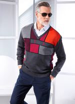 Intressant V-ringad tr&ouml;ja med grafiskt m&ouml;nster 