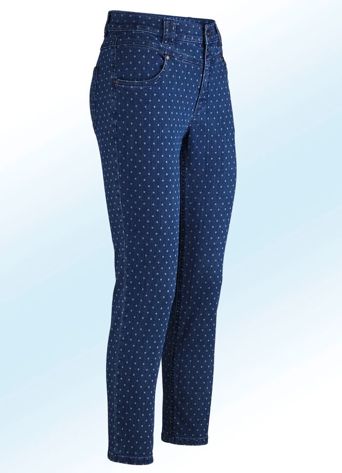 Jeans med trendigt prickm&ouml;nster 