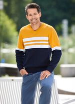 Trendig V-ringad tr&ouml;ja MARINE-OCKER-WEISS