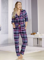 Pyjamas, genomknäppt med långa ärmar och rutigt mönster, 