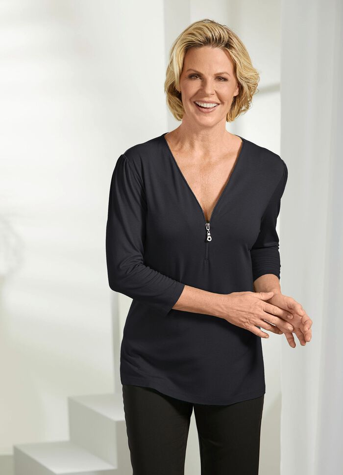 Skjorta med dragkedja p&aring; V-ringningen 