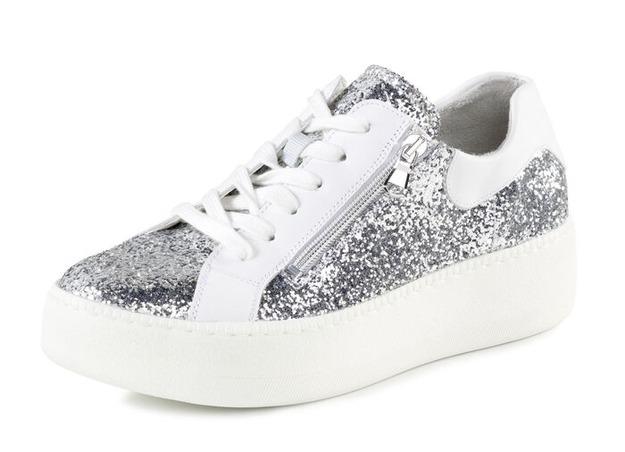 Waldläufer sneakers med spritt glitter och leopardtryck SVART-VITT