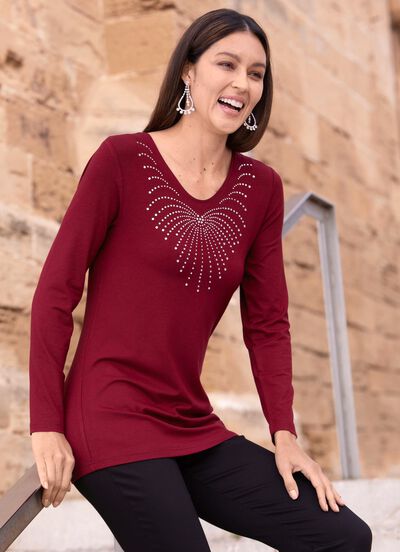 Skjorta med rundad V-ringning i 4 f&auml;rger 