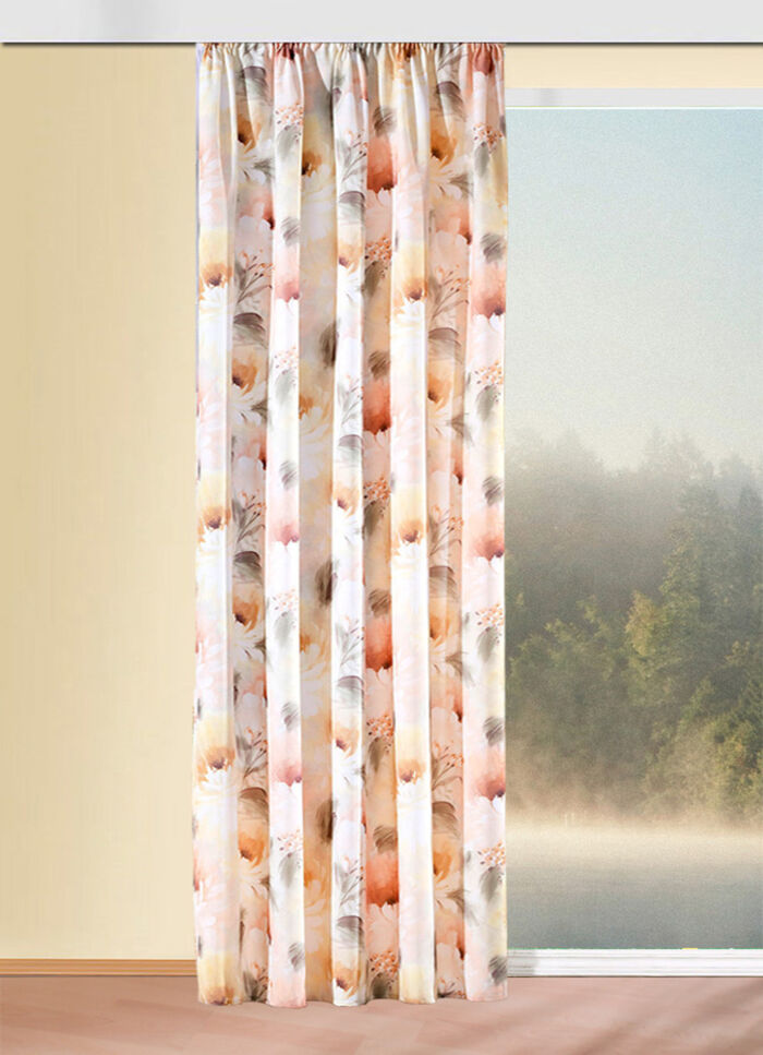 Blommig designad gardin med universal rälstejp, 