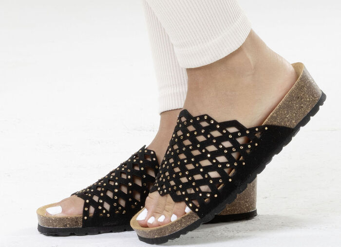 ELENA EDEN, lätta damslip-ins, vidd G, med läderfotbädd SCHWARZ