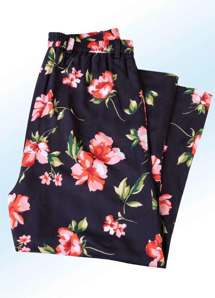 Culottes med vacker blommig design SVART KORALL