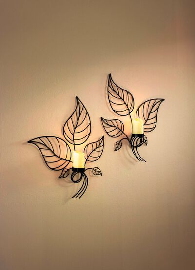 V&auml;ggljusstake, set om 2, med LED-ljus i &auml;kta vax 