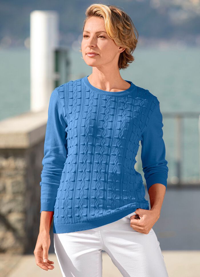 Tr&ouml;ja med stretchigt texturerat m&ouml;nster JEANSBLAU