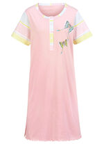 Förpackning med två nattlinnen, korta ärmar med knappslå 1X MINT, 1X BLEKT ROSA