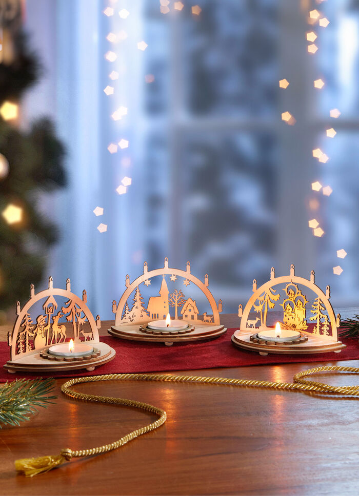 Värmeljushållare i trä, set om 3 