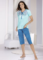 Kortärmad pyjamas med vadlånga byxor 