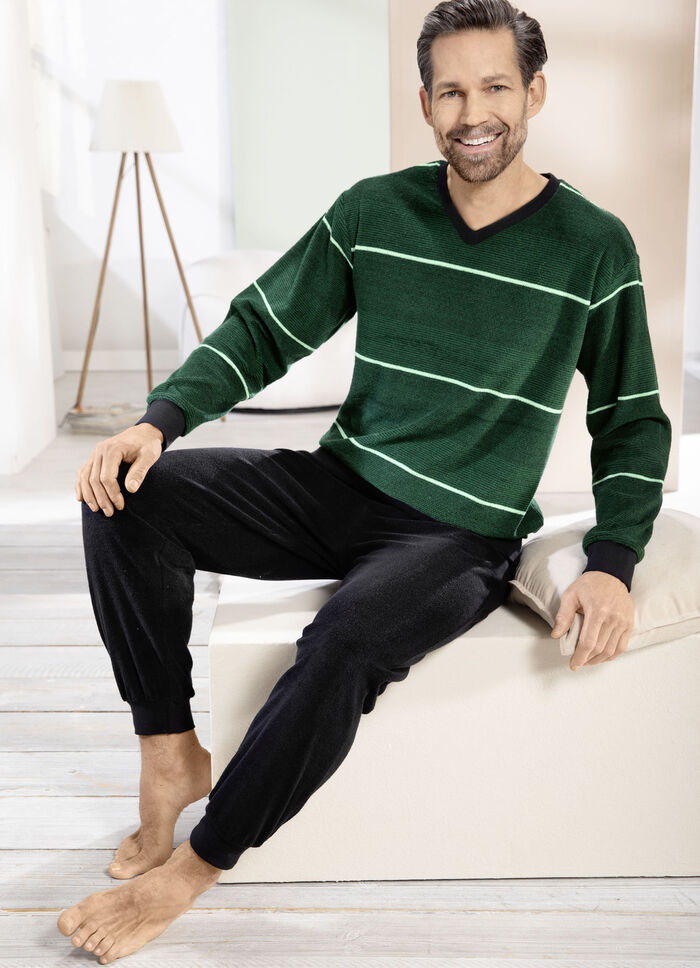 Frottépyjamas med V-ringning och muddar 