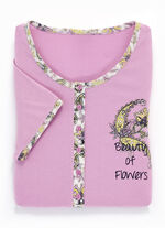 Tvåpack nattlinnen med lång knappslå, broderi och korta ärmar 1X GELB, 1X ROSA