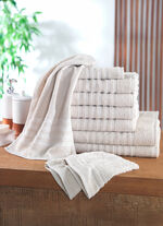 Frottéset, 10 delar, med kant och snörhängare SAND