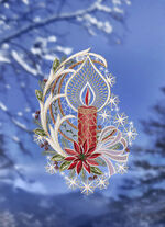 Fönsterbild av äkta Plauen-spets 