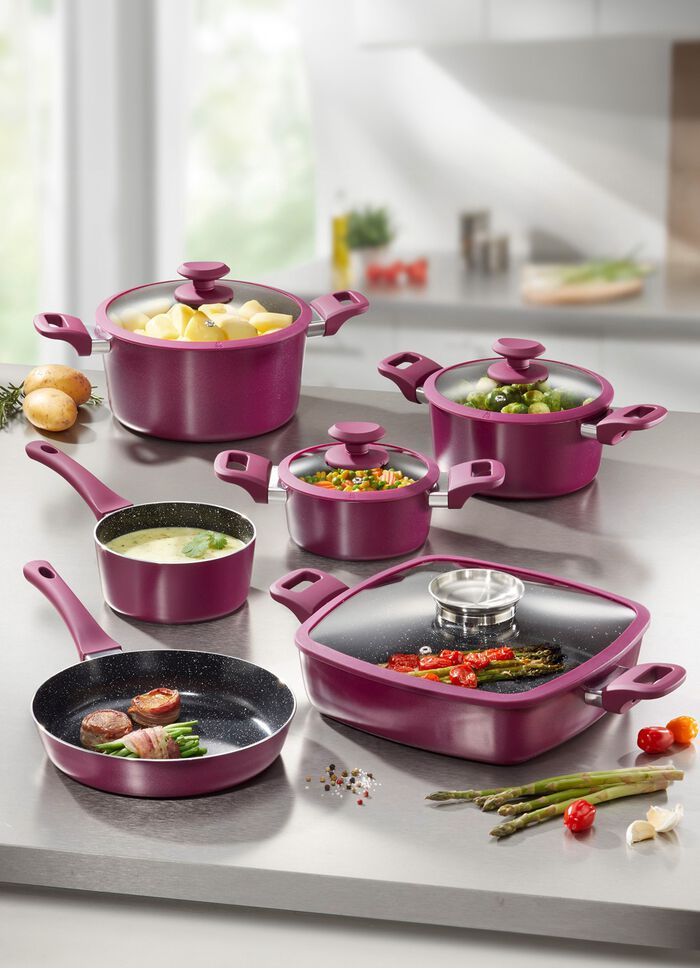 XXL-grytset med keramisk non-stick-bel&auml;ggning och lock av silikonglas B&Auml;R