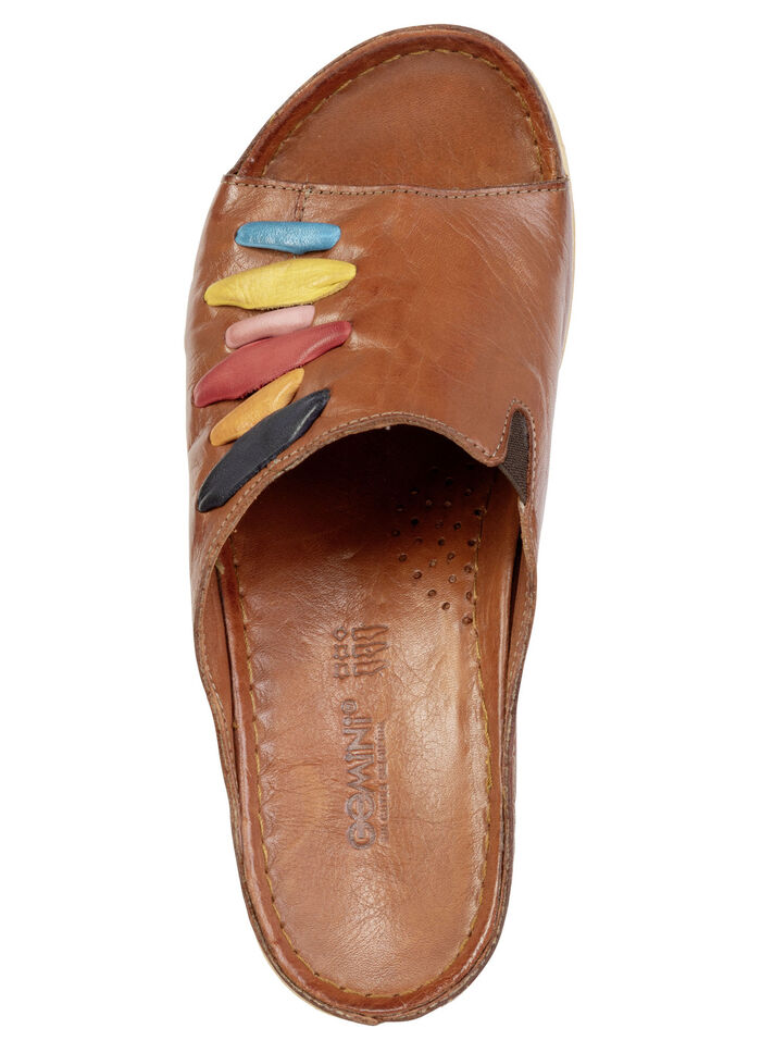 Gemini, trendiga damslippers, vidd G, med resårband COGNAC