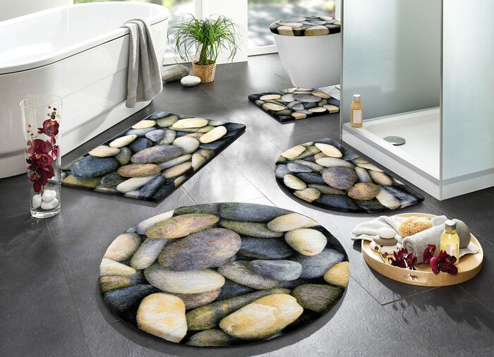 L&auml;ttsk&ouml;tt badrumsset med kiselstenmotiv 