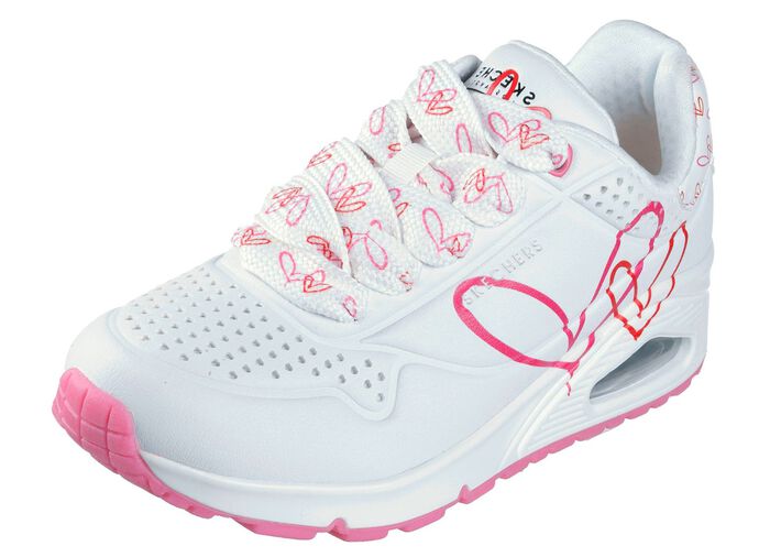 SKECHERS sneakers med sn&ouml;rning med s&ouml;tt hj&auml;rttryck VIT-ROSA