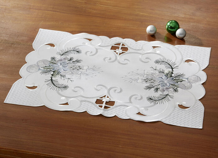 Broderad bords- och rumsdekoration SEKT-GRAU